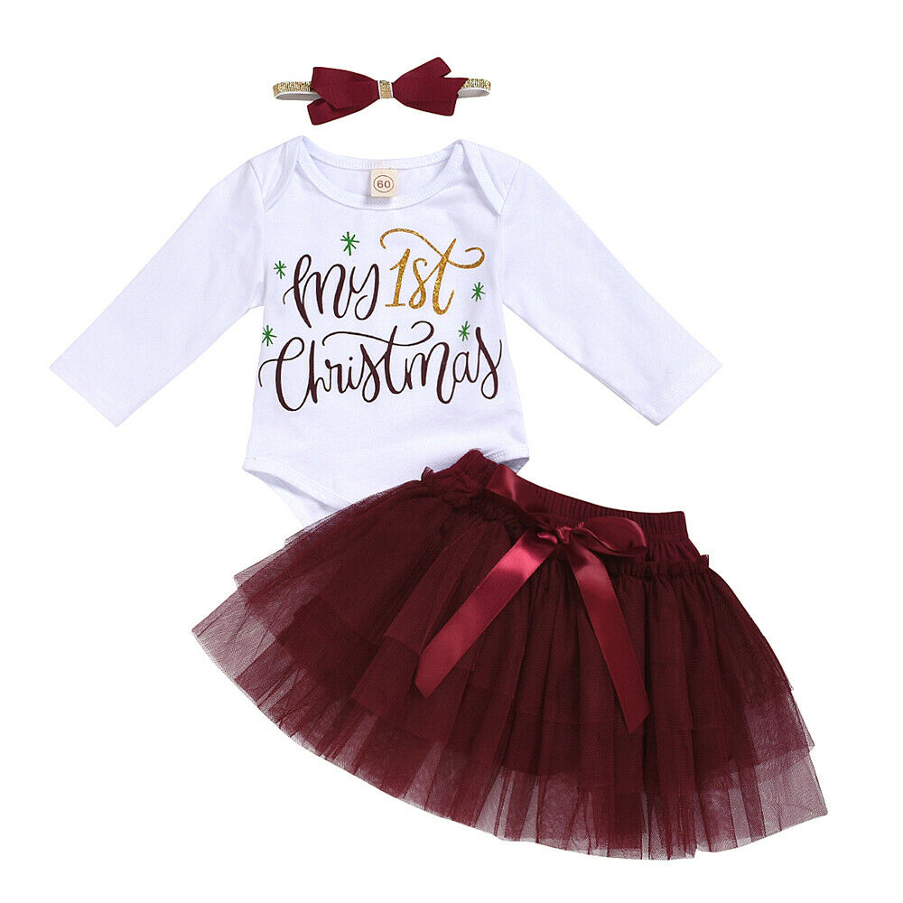 0-18m jule baby pige tøj sæt nyfødt spædbørn piger  my 1st jule bukser tutu mesh nederdel outfits xmas baby kostumer