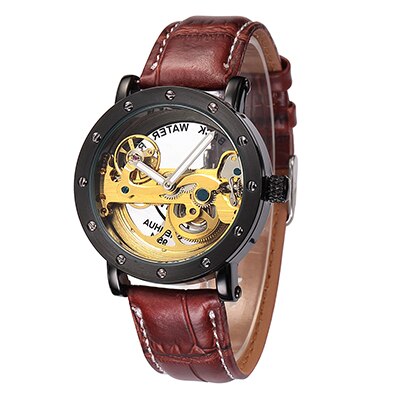 SHENHUA mannen Bridge Analoge Weergave Mechanische Horloge Skeleton Automatische Zelf Wind Man Klok Lederen Band Relogio Masculino: Black Brown