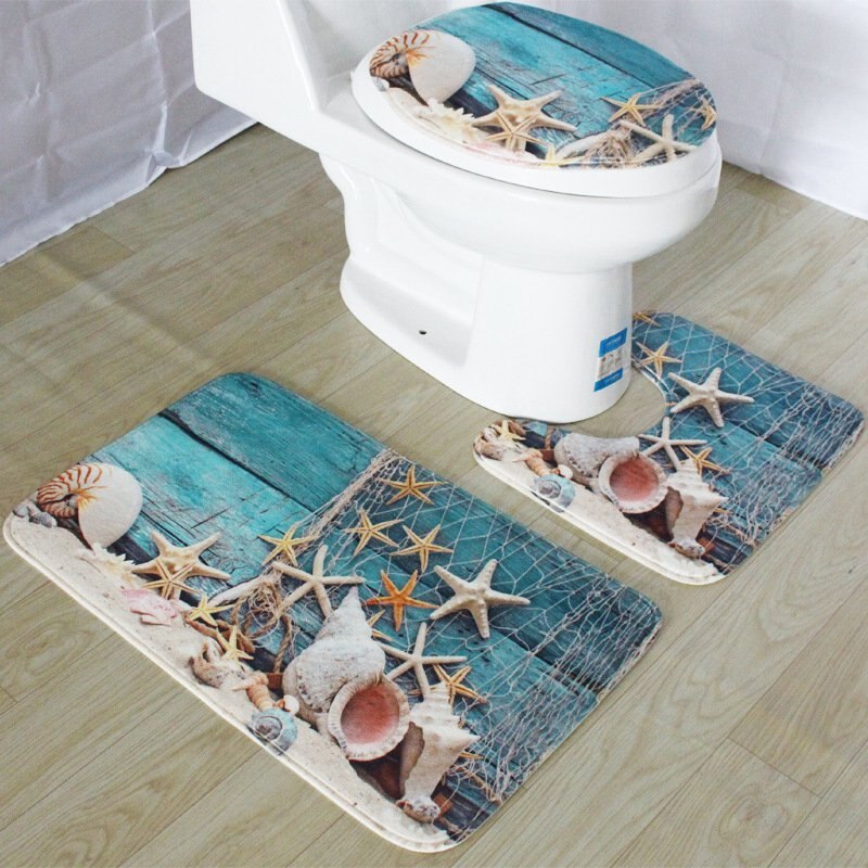 Fundas para asientos de inodoro, alfombras de franela Ocean World, alfombrilla de felpa para el baño, alfombrilla para el suelo del asiento, WC, tapa del inodoro, accesorios de baño: L