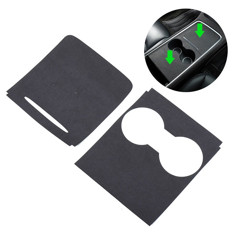 Daim En Cuir Intérieur De Voiture Center Support De Verre Console Panneau ABS COUVERTURE Garniture Pour Tesla Modèle 3 ans Boîte DE RANGEMENT Panneau: Black