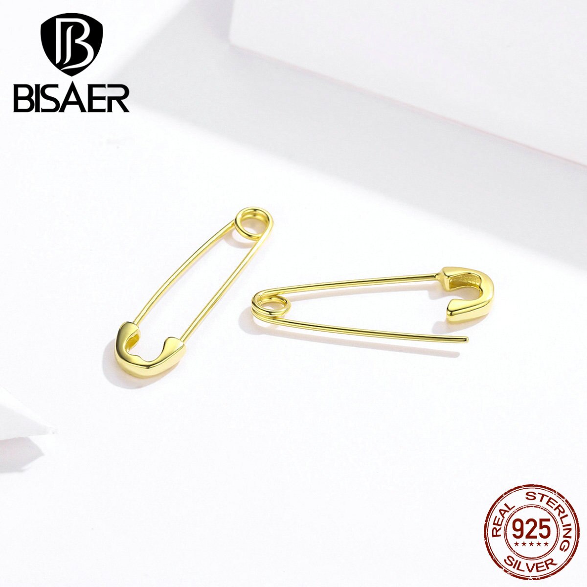 Paperclip Oorbellen BISAER 925 Sterling Zilveren Paperclip Vorm Stud Oorbellen Stud voor Vrouwen Luxe Zilveren Sieraden ECE695