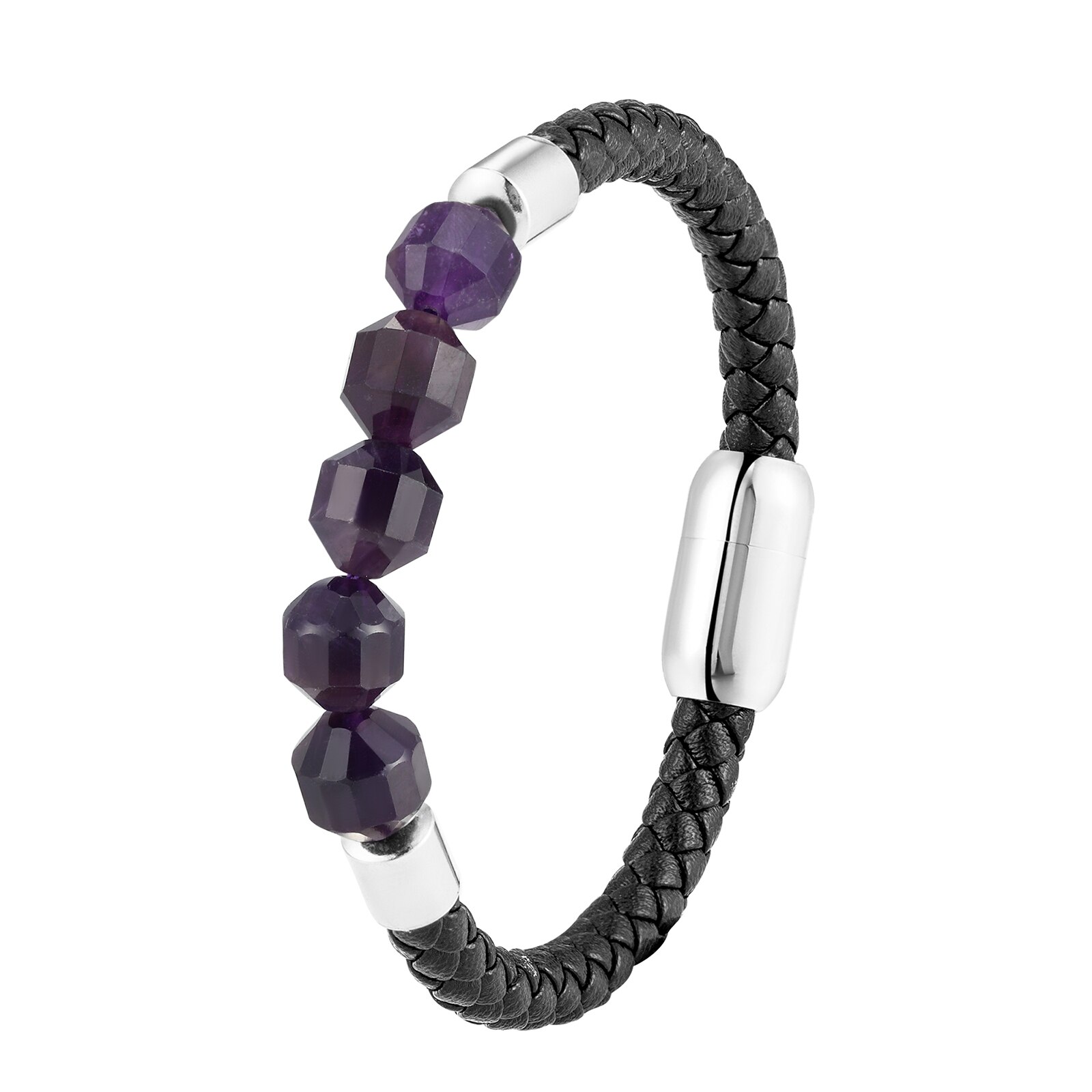 neue Geometrische Natürliche Amethyst Energie Armbinde OL Stil 316 Edelstahl Einzigen Schicht Leder Seil Damen Armbinde Juwel: BXXGM-1054C003 / 17cm