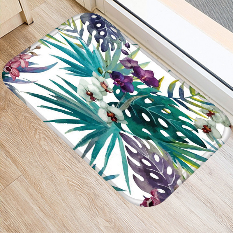 Tropisk monstera mønster køkken indgang 40*60cm dørs måtte koral fløjl tæppe dørmåtte indendørs gulvmåtter skridsikker tæppe 48233: 2dd-48233-003