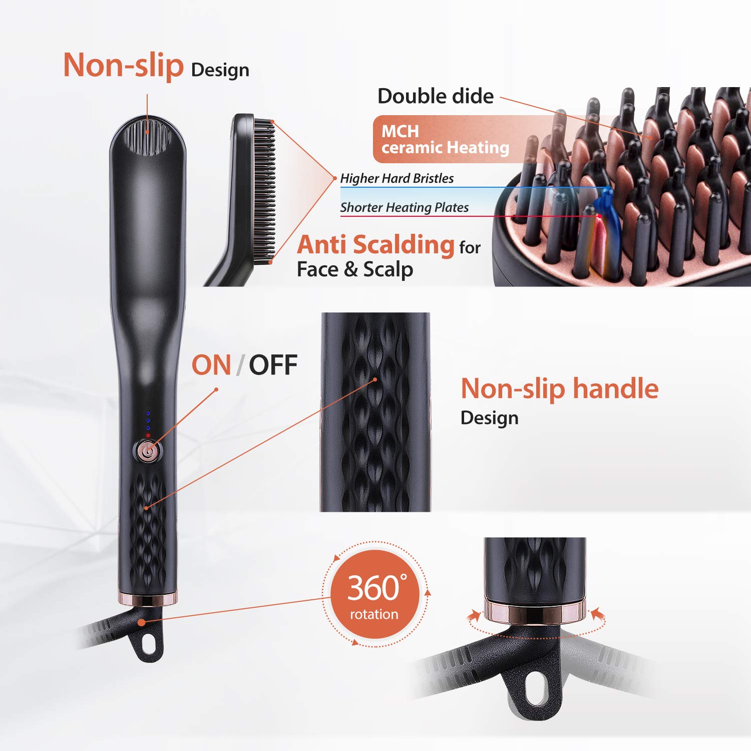 Brosse lisseur pour barbe et cheveux, peigne électrique multifonctionnel pour homme et femme, brosse lissante pour barbe