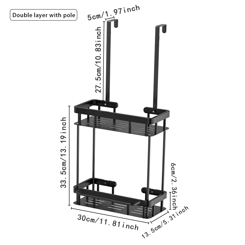 1pc Over The Door Shower Caddy, Bathroom Storage Rack, Bathroom Hanging Shelf, Double Layer Shower Shelf, Bathroom Caddy Organiz: Light Black