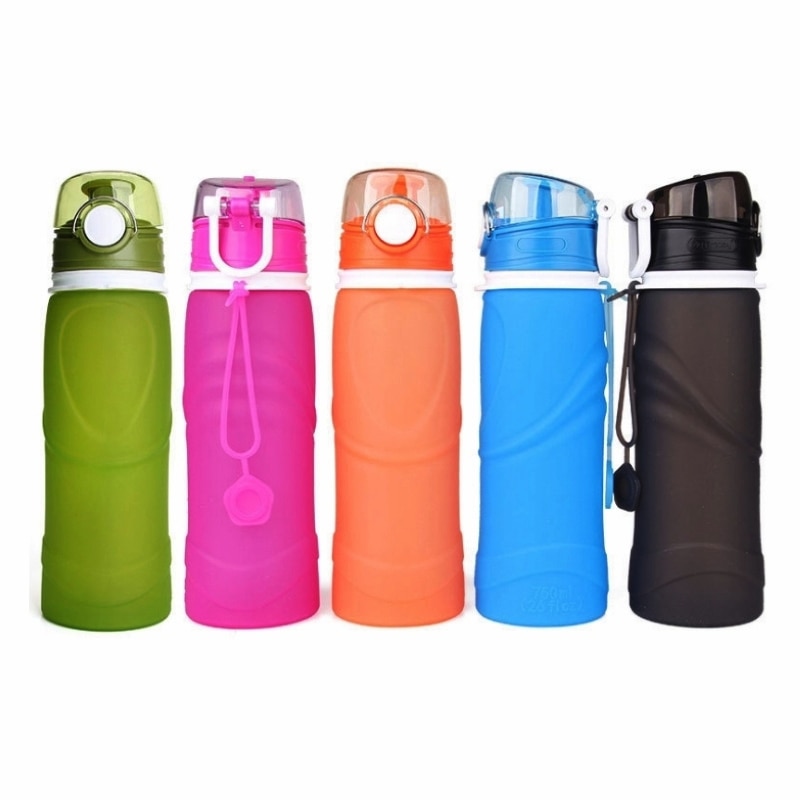 750Ml Siliconen Fles Voor Water Opvouwbare Water Fles Sport Bpa Gratis Cup Vouwen Knijpfles Voor Toerisme Camping Apparatuur