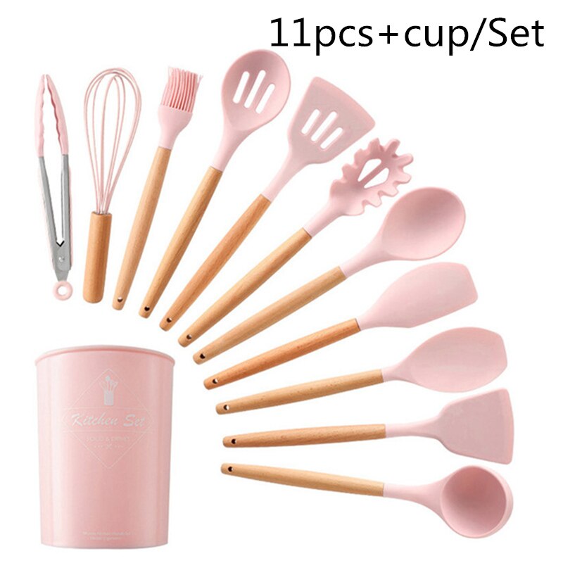 Ustensiles de cuisine en silicone, ensemble d'outils, spatule antiadhésive, pelle, ustensiles de cuisine, ustensiles de cuisine, accessoires de cuisine, gadgets: Rose