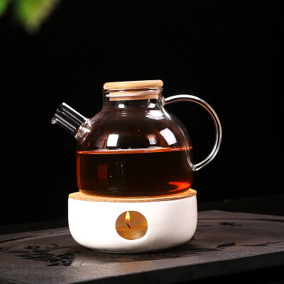 Tetera de flores resistente al calor, base de cerámica de calefacción, juego de té de flores con vela, estufa de té , base de aislamiento