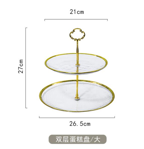 European-style two-layer/three-layer cake stand fruit snack dessert plate home hotel self-service tableware display stand glass: 2 layer L