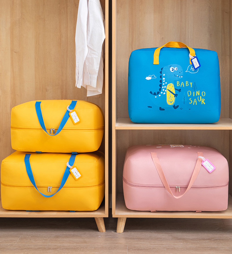 Bolsa de almacenamiento portátil para colcha, bolsa de tela no tejida impermeable, de gran capacidad, para artículos del hogar y ropa, dibujos animados