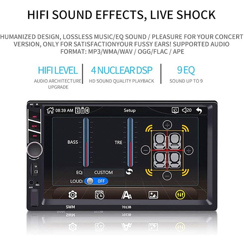 Dubbel din bilstereoradio 7 tums pressskärm d-play universal bil multimediaspelare med bluetooth fm-mottagare stöd