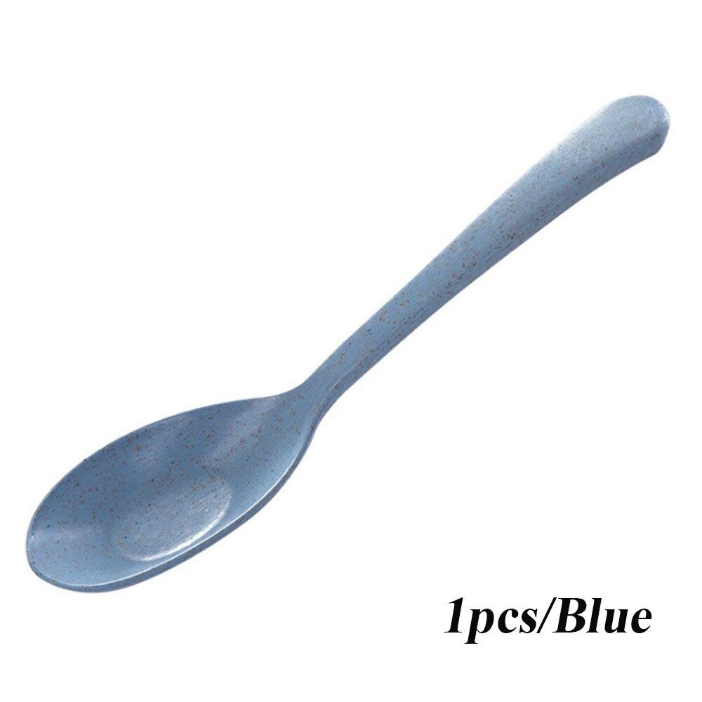 Cuillère à soupe en plastique Portable, paille de blé , à Long manche, vaisselle de table, outils de cuisine pour enfants: 1pcs-Blue