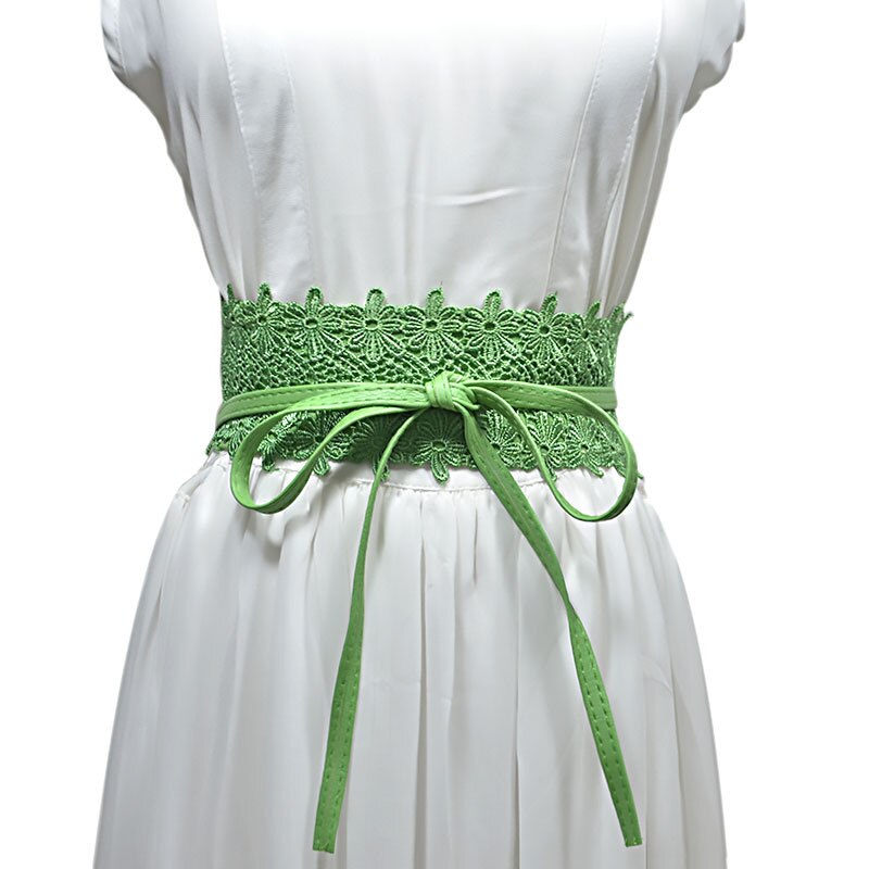 PU cuir dentelle Corset ceintures pour femmes rouge jaune noir large taille ceinture dames robe Starps ceinture 15 couleurs: Vert
