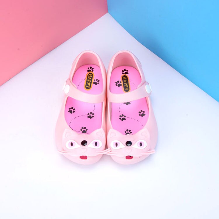 lykkelig logo søt 3 farger katter jente sko låve gelé sandaler baby sommer pvc jenter sandaler smålåve strandsko  sh057: Rosa / Eur 26 innersåle 14cm