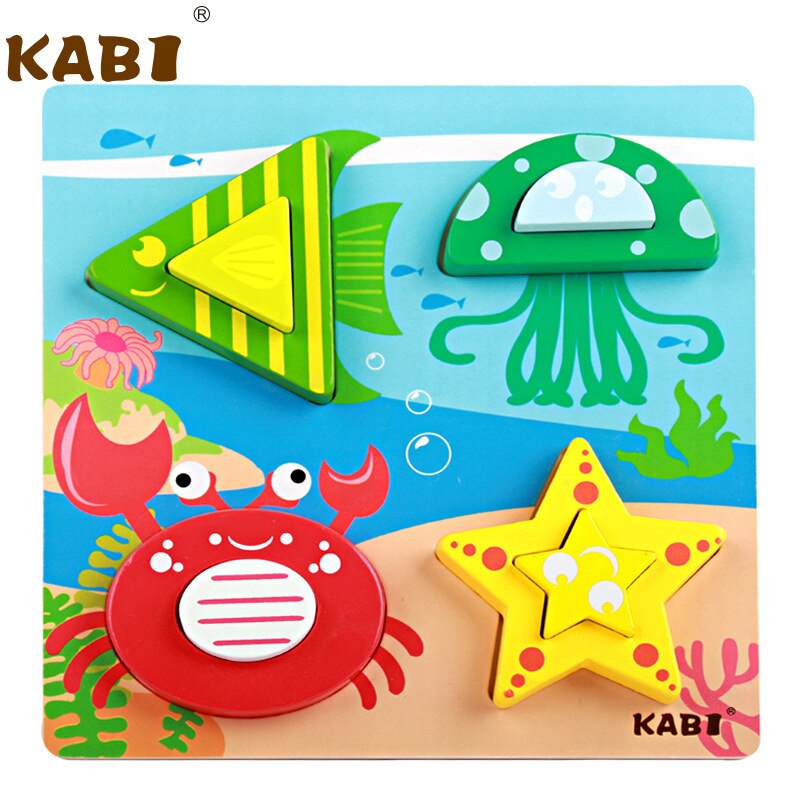 Dei bambini Del Fumetto di Tre-Dimensionale Scena puzzle Di Blocchi Di Costruzione di Legno Insetto Traffico Animali marino Scena Giocattoli Educativi: E