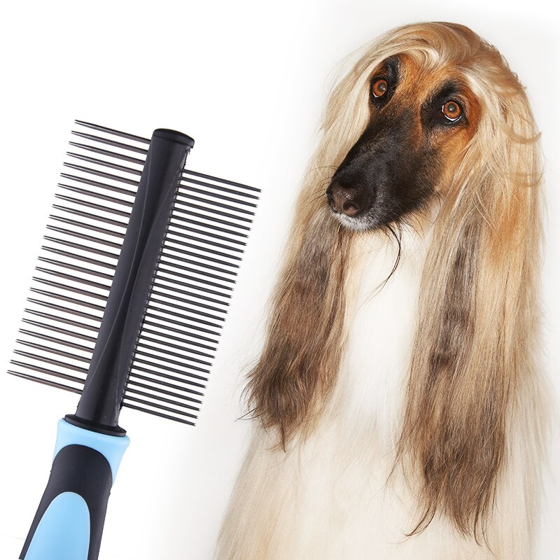 Detangler hund kat kam grooming værktøj afskæring trimmer børste dobbeltsidet til langt hår pet collie samoyed shetland fårhund