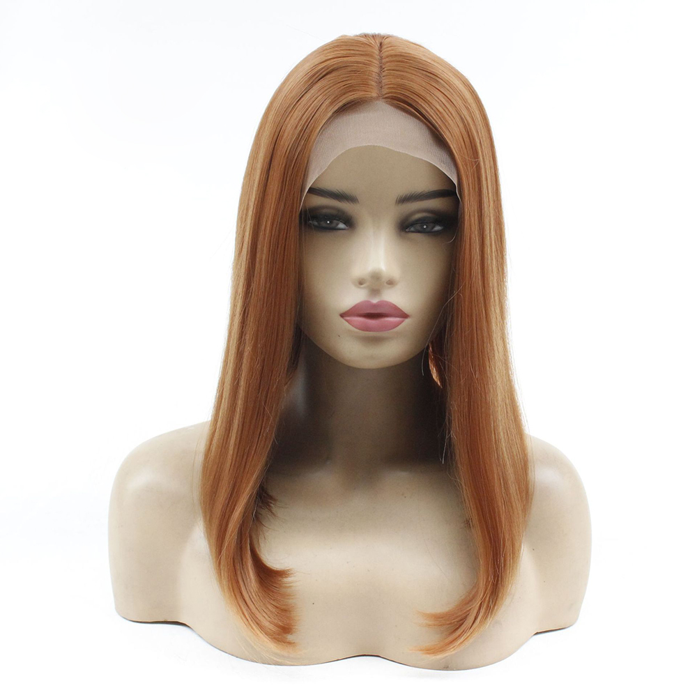 Similler groene fluorescerende roze bob synthetische kant voorpruiken kort haar steil voor vrouwen zwart klassiek middendeel: Bruin