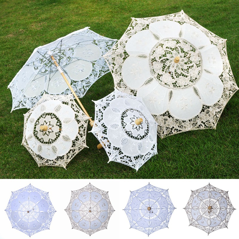 Vintage Spitze Regenschirm Sonnenschirm Sonnenschirm für Hochzeit Dekoration Fotografie Weiß Beige Spitze Sonnenschirm