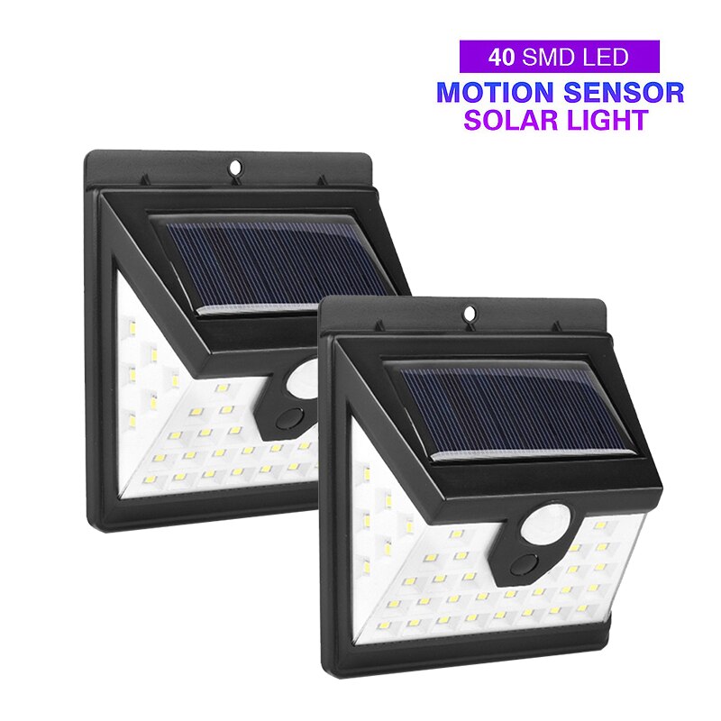 Applique murale solaire améliorée mpow 40 led avec détecteur de mouvement pir, lampe solaire, 3 modes d'éclairage ,  ip65 lampes de jardin extérieures étanches: 2 paquets