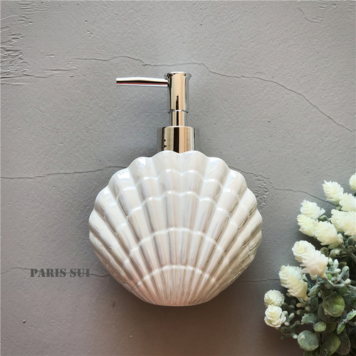 Juego de accesorios de baño con forma de concha de cerámica, herramientas de lavado, botella, taza de enjuague bucal, jabón, soporte para cepillo de dientes, artículos para el hogar pf92021: lotion bottle