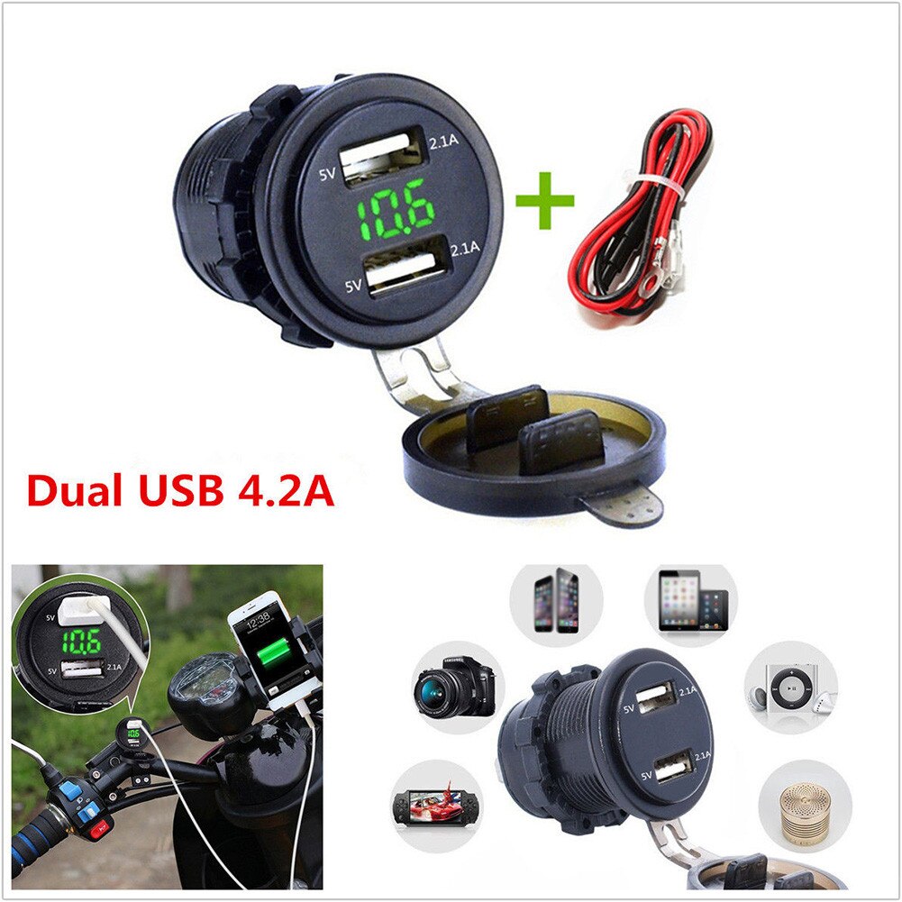 4.2A Dual Ports Cable USB Charger Digital Voltmeter Intelligent Charging
