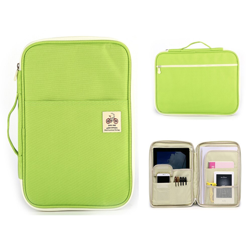 Multi-functional A4 Document Bags Filing Pouch Portable Waterproof Oxford Cloth Organized Tote Notebooks Ipad Computer Bags: Green