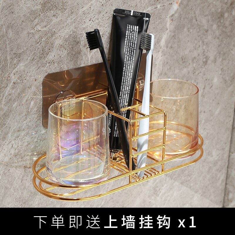 Whiskey Glass Mug Bathroom Tumbler Holders Wall Mount Tooth Brush Storage Rack Organizer Wall-mounted Free Punch Cup Holder: 3pcs-c