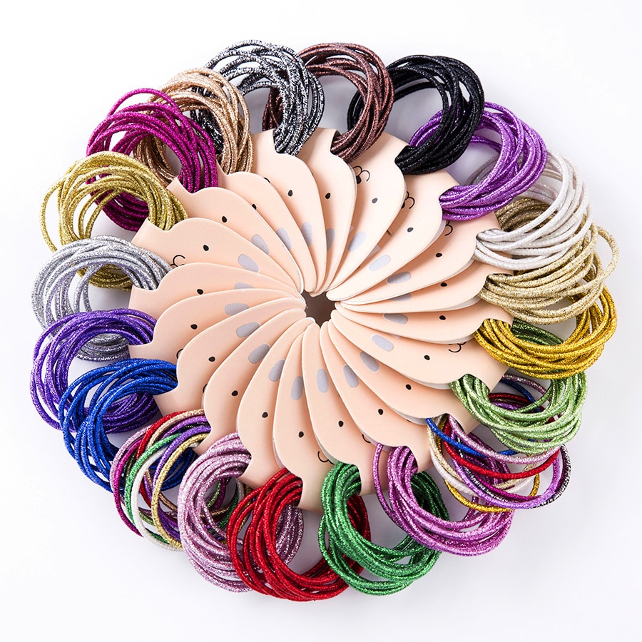 Bandes de caoutchouc en fil d'or pour filles | 10 pièces, couleurs bonbons, Nylon, bande élastique pour enfants, accessoires de cheveux, pour enfants, longue