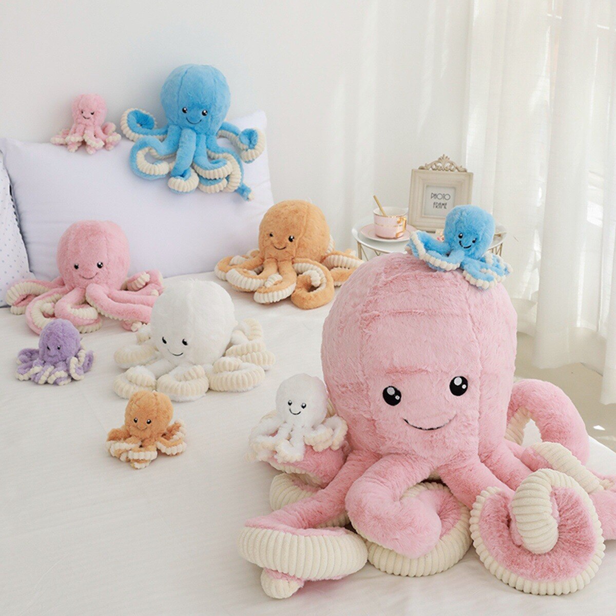 Linda muñeca de peluche de pulpo para bebé, juguetes suaves de relleno de animales, felpa azul, 18cm/40cm/gran para niños niñas