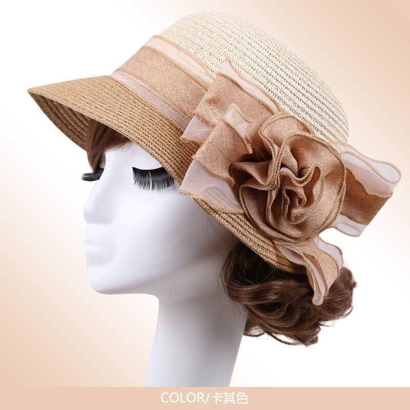 Girls Summer Hat Straw Sun Hat Lady Outside Beach Hats Ladies Large Brim Sun Flower Cap Foldable Female Summer Sun Cap B-7705