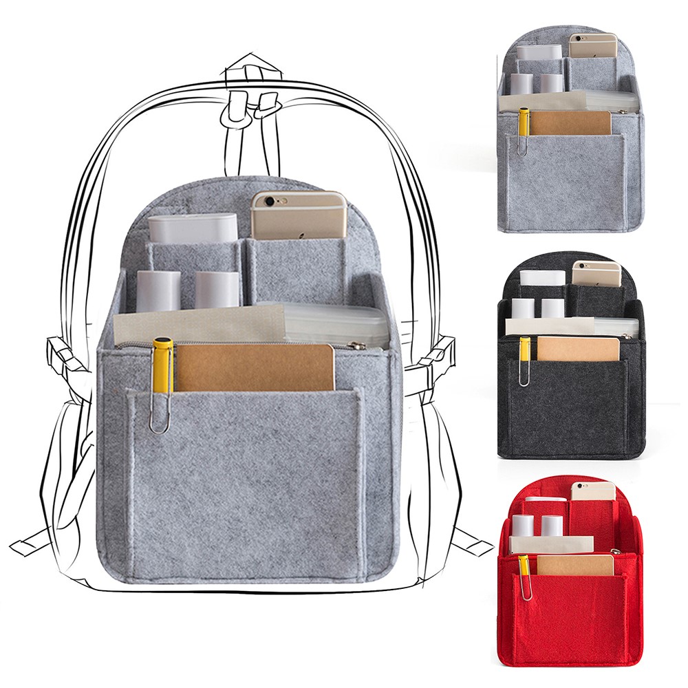 Makeup-organisator filt-indsatstaske rygsæk multi-lomme organizer-indsats makeup-kosmetiketui tote-taske håndtaske rejse-inderpung