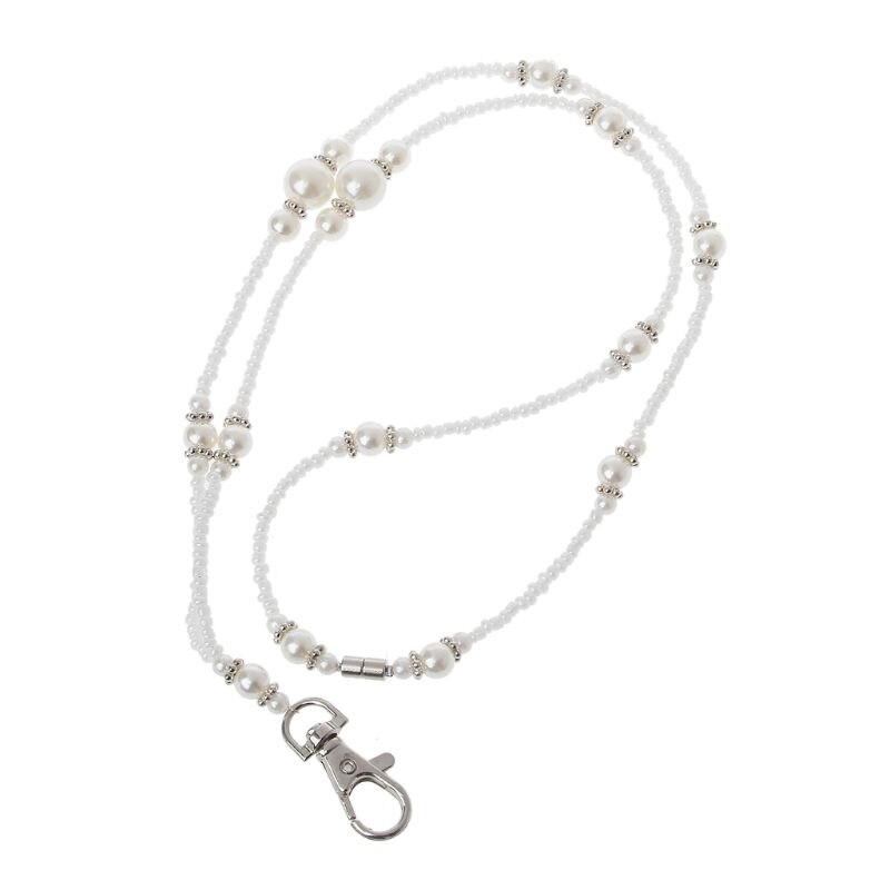 Chaîne de perles blanches légères, porte-Badge ID, lanière de collier avec fermoir magnétique détachable, bijoux à la ,