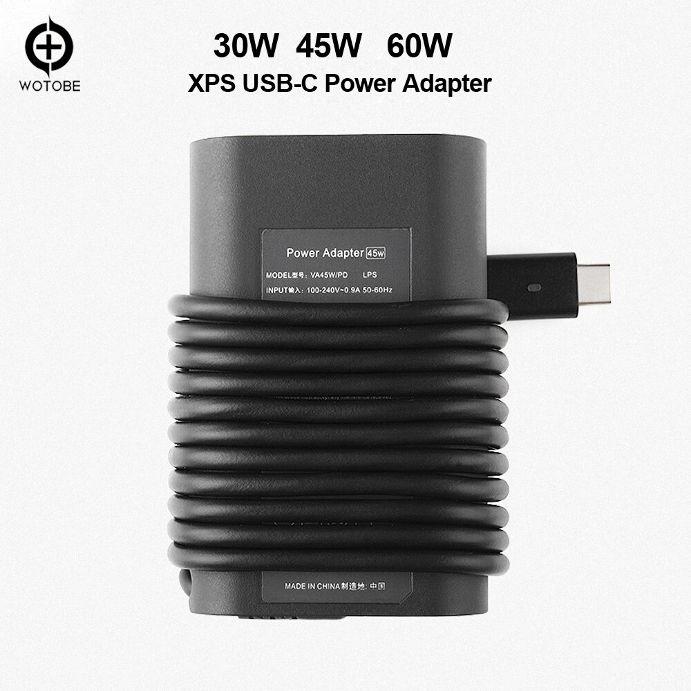 Wotobe USB-C PD (Type-C) power adapter output 30W 45W 65W charge for DELL XPS LATITUDE Compatible with Type-C notebook computers