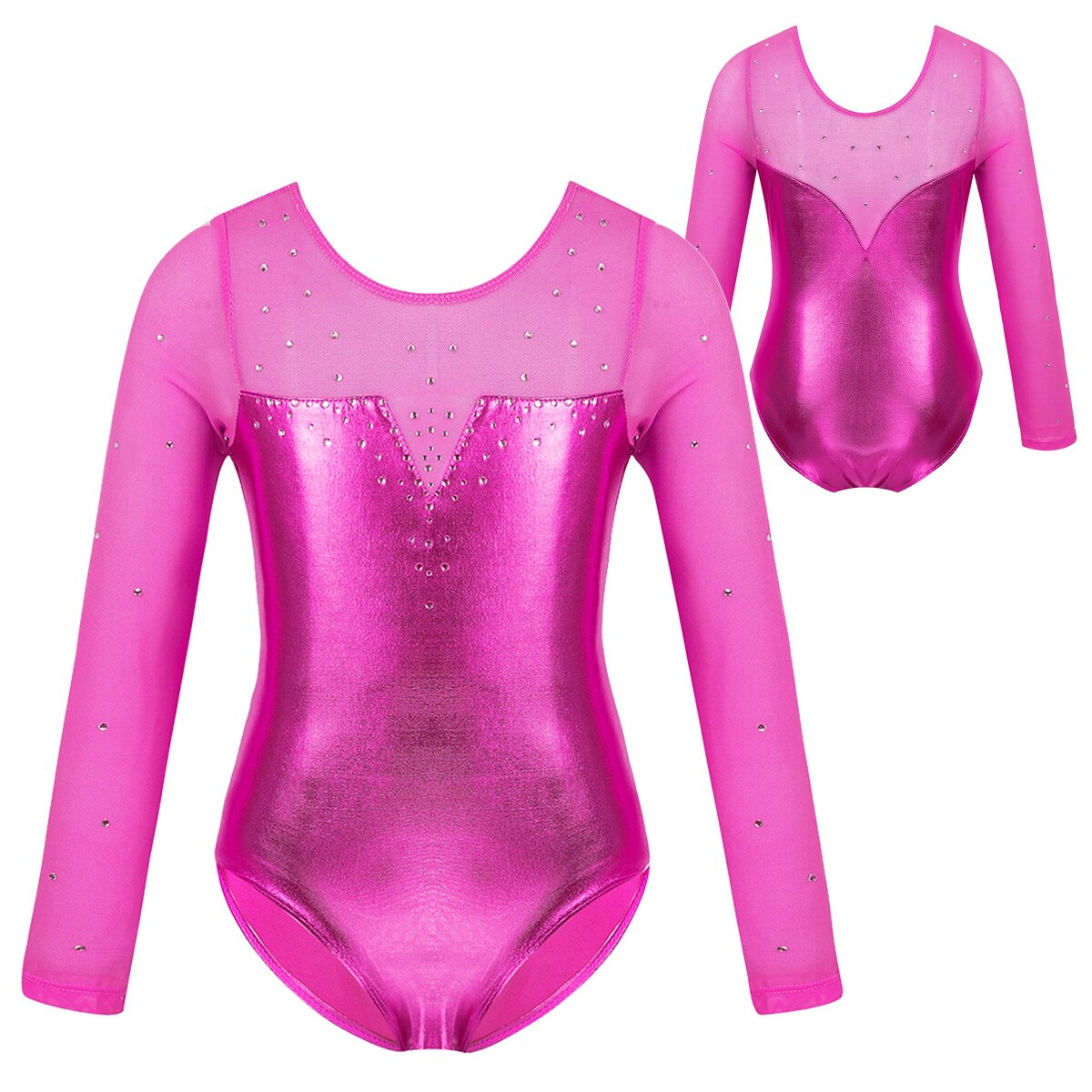 Ballerina tyll rytmisk gymnastik trikå dans klänning barn barn flickor dans klass träning paljetter glitter bodysuit kostym: Rosröd / 12