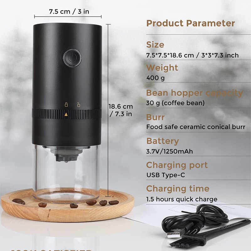 Xiaomi-molinillo de café eléctrico portátil con ajuste de molienda ajustable, molinillo de cerámica cónica pequeña recargable por USB tipo C