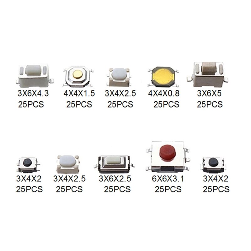 250PCS 10 Types Tactile Push Button Touch Switch Remote Keys Button Microswitch 649E