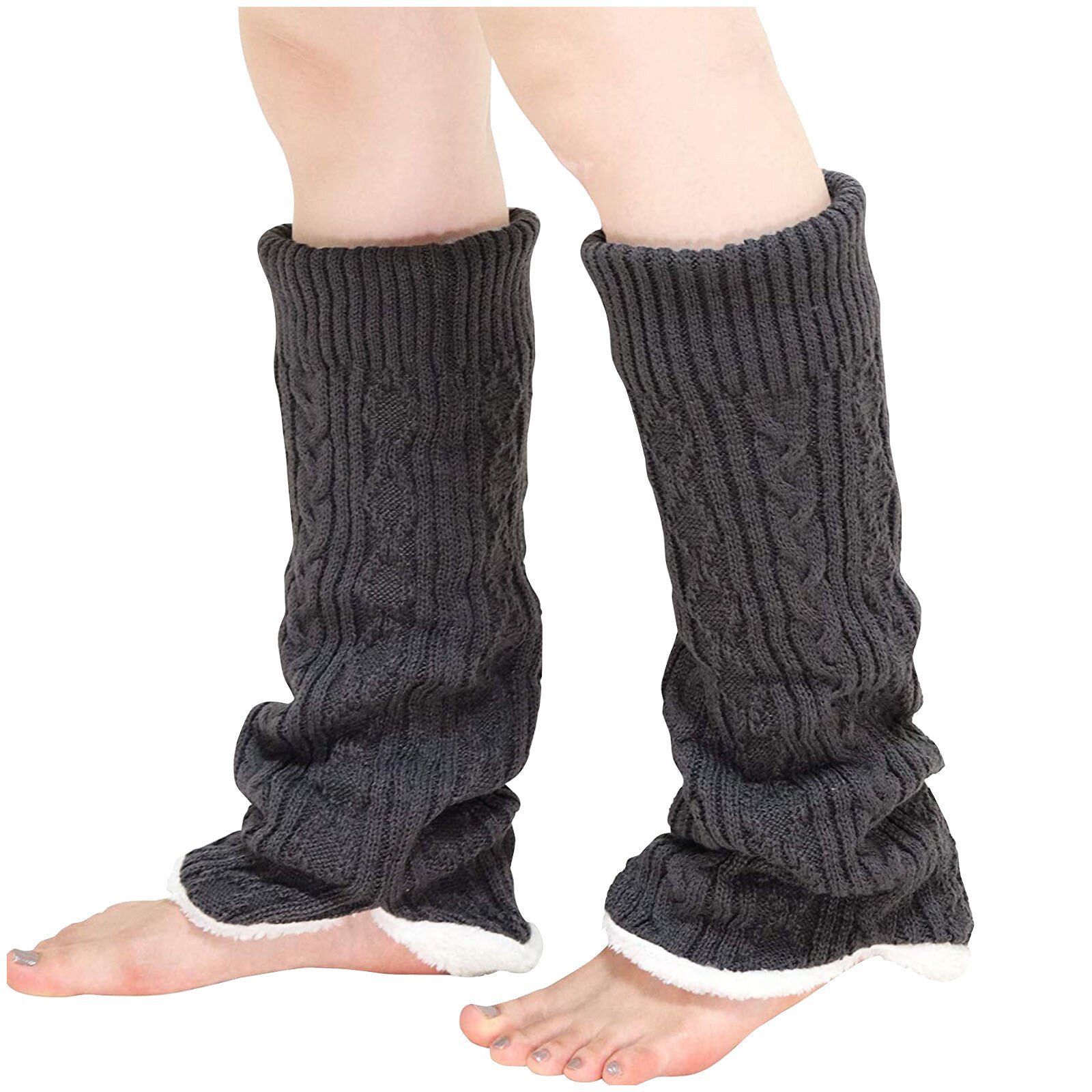 Calentadores de piernas de Invierno para mujer, largos, cálidos, gruesos, a prueba de frío, de felpa, estilo japonés, tejido sólido, calentadores de piernas