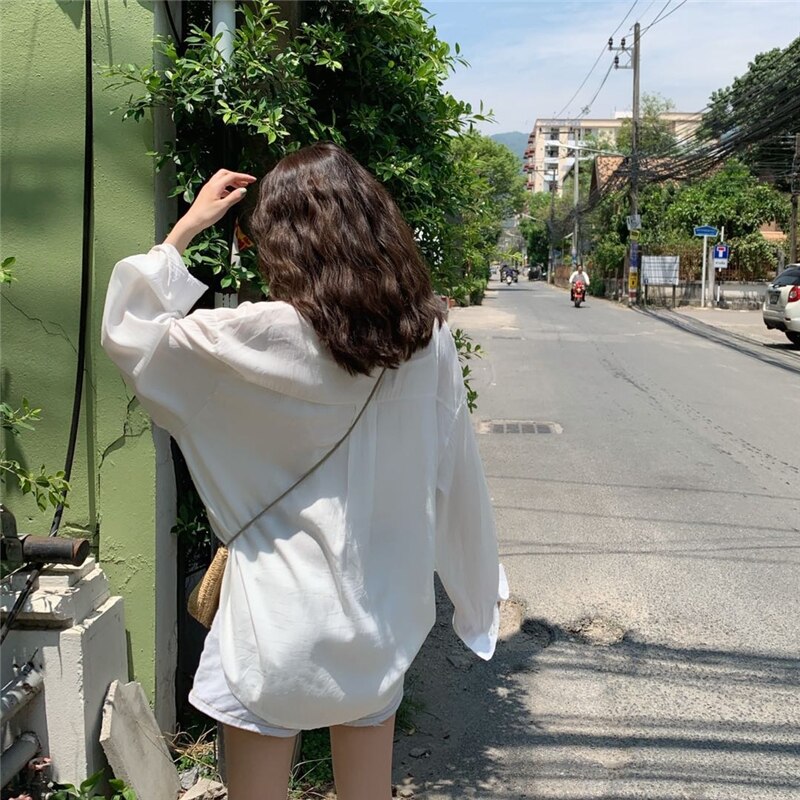 Kvinder skjorter og bluser feminin bluse top langærmet afslappet hvid turn-down krave street style kvinders løse bluser