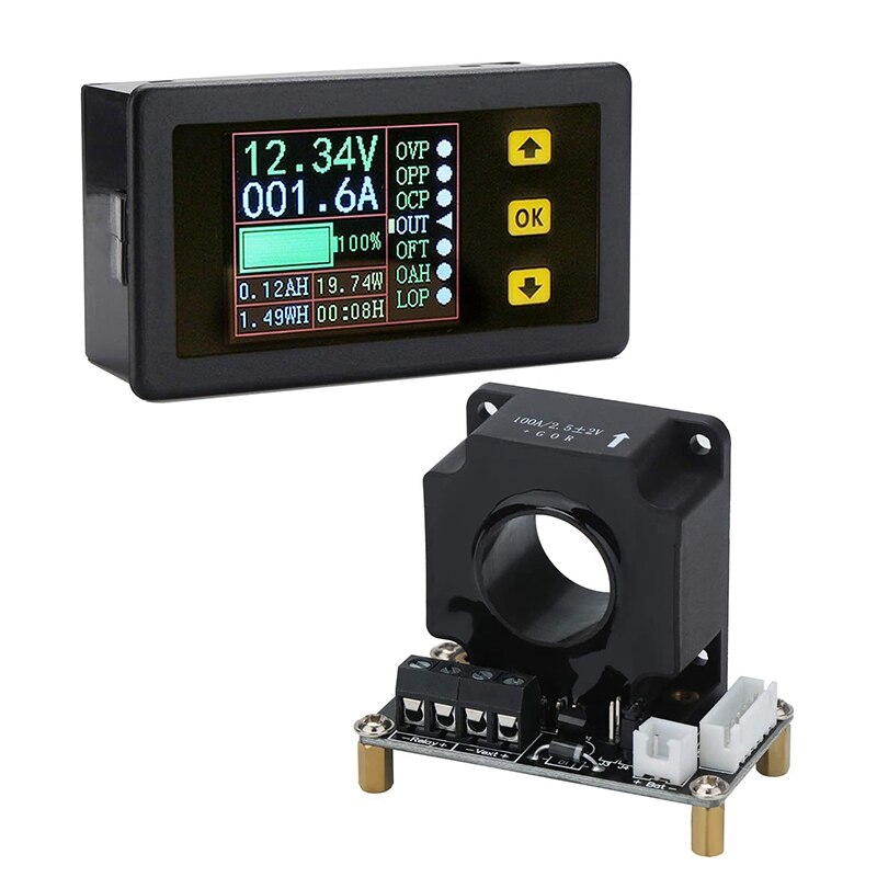 Charge-Discharge Monitor 0-90V 100A DC Ammeter Voltmeter LCD Display Digital AH WH Watt Meter Tester with Hall Sensor