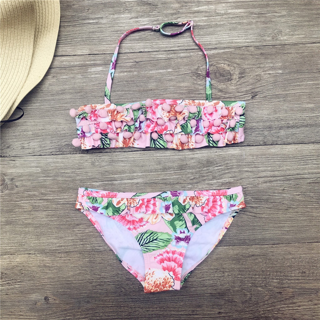 Girls swimwear summer Toddler Kids Baby Girls Ruffles Floral Strap Swimsuit Beach Swimwear Bikini Set детский купальник#guahao