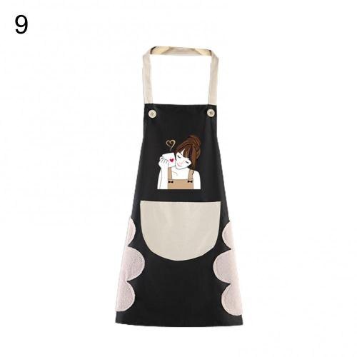 1Pcs Waterproof Anti-Oil Kitchen Apron Cartoon Girl Women Home Kitchen Aprons Waist Bib Nail Shop Apron for Women Baking: 9
