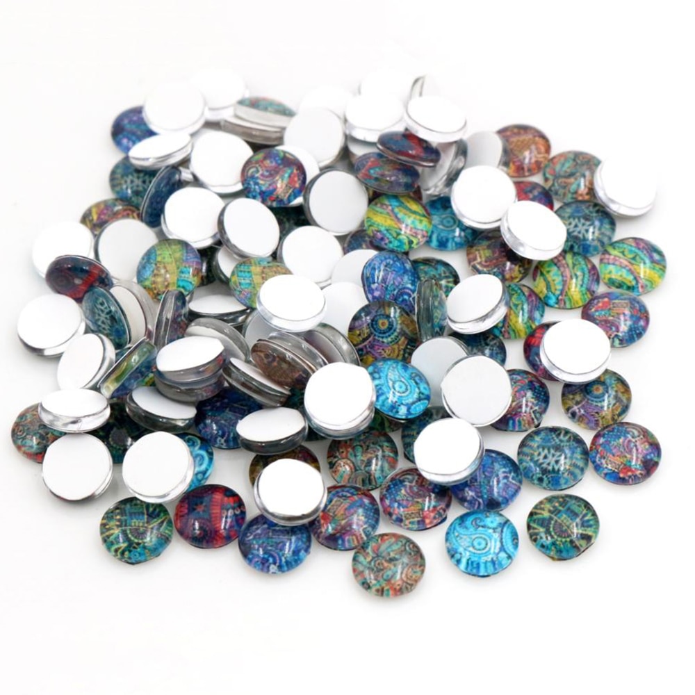 50pcs Glass Photo Cabochons - 8mm & 12mm Mixed Colors - Handmade Totem Style Jewelry Findings
