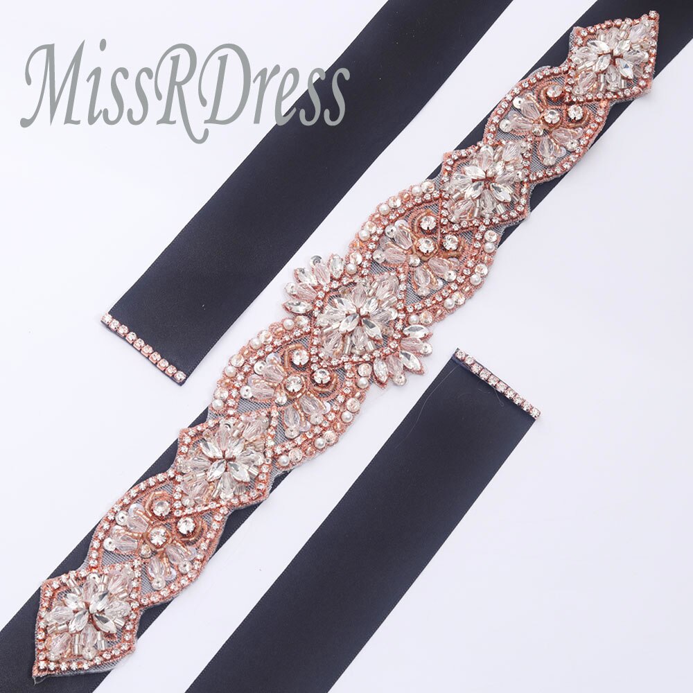 Missrdress Steentjes Wedding Riem Sash Hand Kralen Bridal Belt Rose Gold Crystal Bridal Sash Voor Wedding Party Jurken JK827