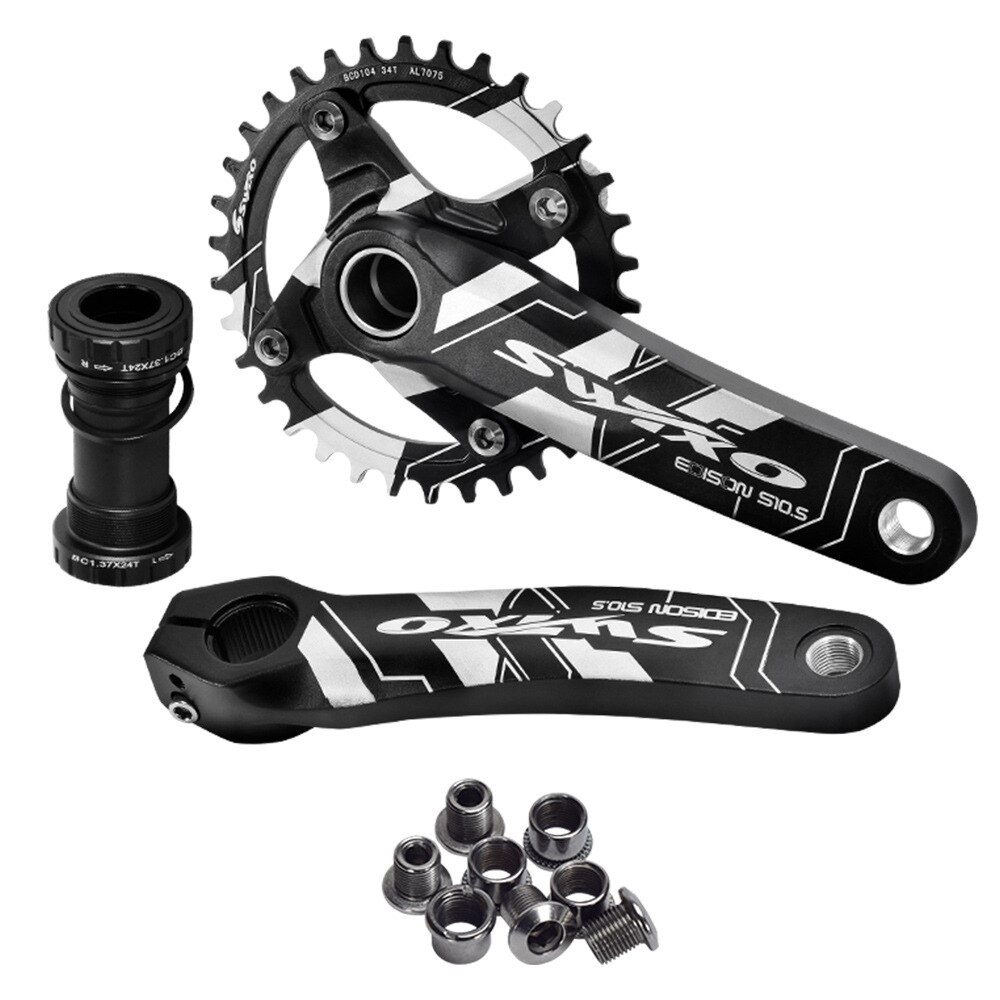 Fiets crankstel 170mm 104 bcd mtb fiets crank smal breed kettingblad 32/34/36/38t met trapas fiets crank tandwiel onderdelen