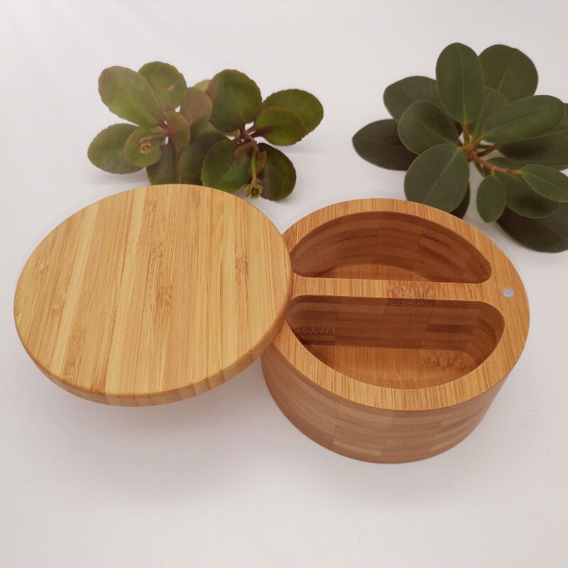 Seasoning Container Bamboo Condiment Box Double Grid Round Spice Jar: Default Title