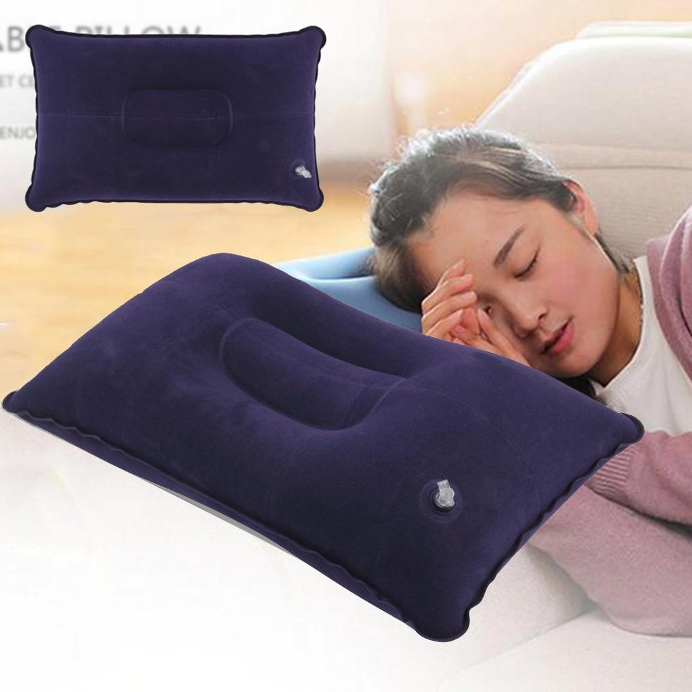 Almohada plegable portátil de viaje al aire libre, cojín inflable de aire, descanso, almohadas cómodas para dormir, accesorios de viaje: Blue