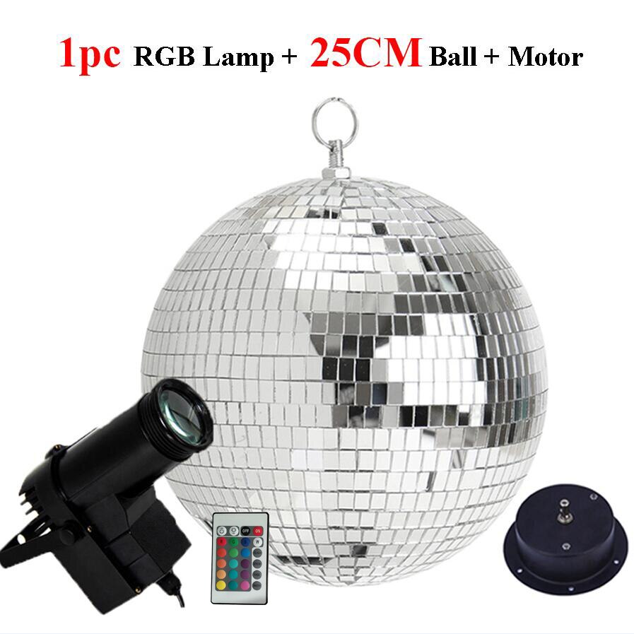 20CM 25CM 30CM Mirror Disco Ball With Remote Control RGB Beam Pinspot Lamp Rotating Silver Glass Ball For KTV Bar Wedding Party