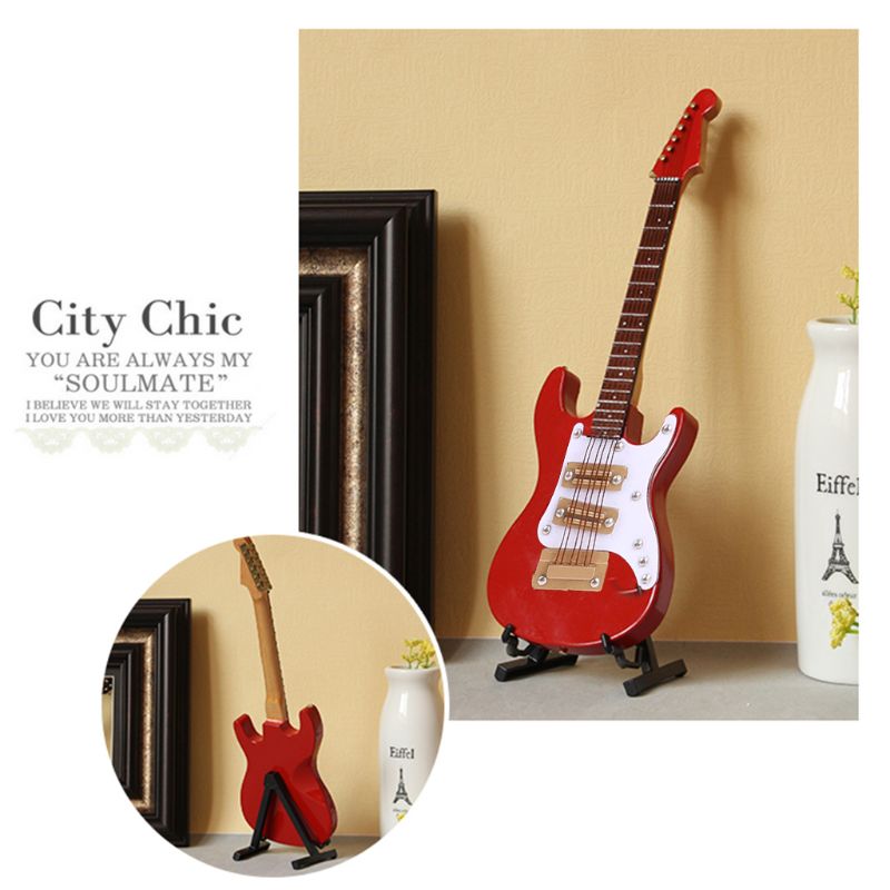 10Cm Miniatuur Elektrische Gitaar Replica Met Doos Stand Muziekinstrument Model Ornament Christmas Home Decor