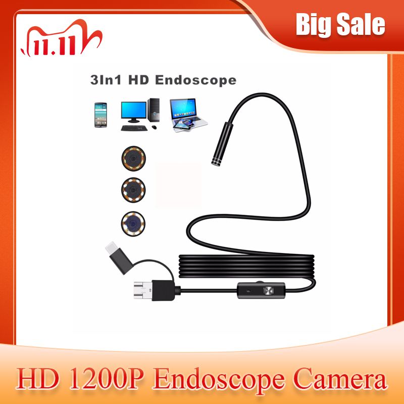 1200P Android PC Endoscoop Camera USB Type C Inspectie Endoscoop Semi Stijve 1m 2m 3.5m 5m wire Led Light Borescope Camera
