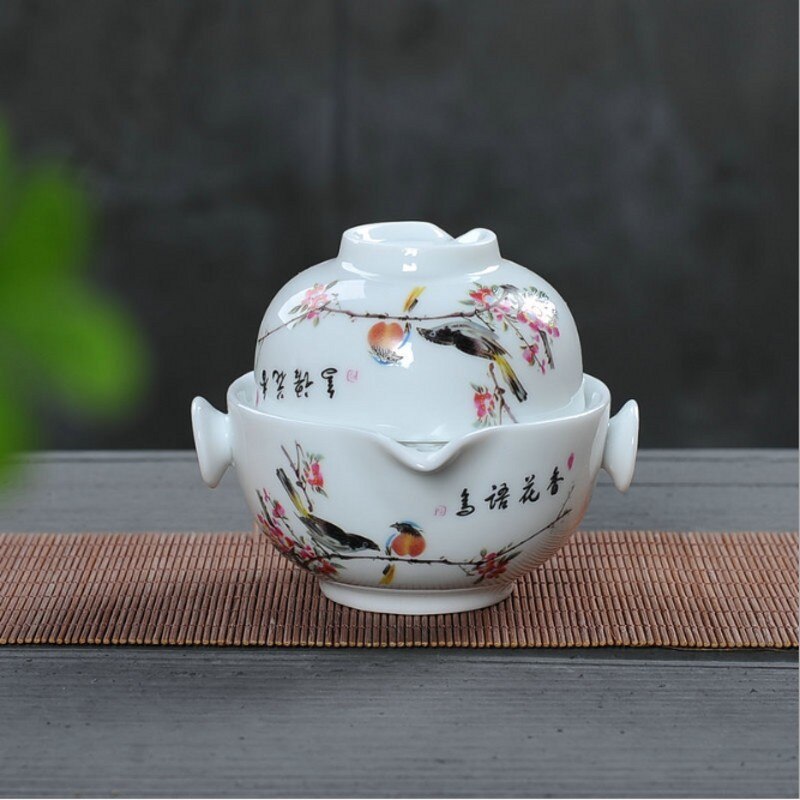 Tesæt kung fu keramik tesæt 1 kande 1 kop tekande gaiwan smuk og nem tekande elkedel: Blomme